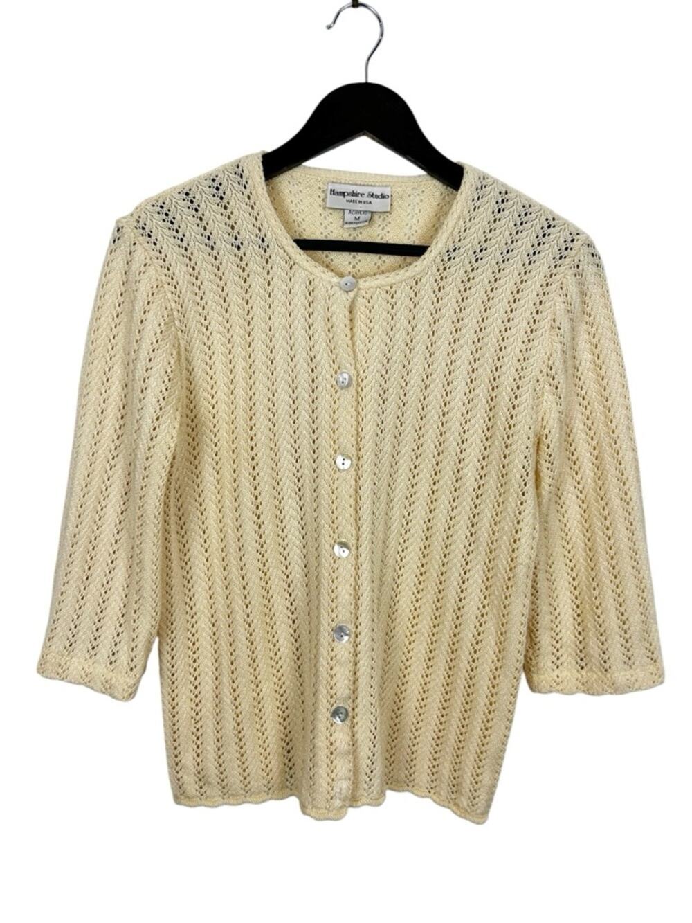 VTG Hampshire Studio Made in USA Crochet Cardigan Womens Size Medium Cottagecore